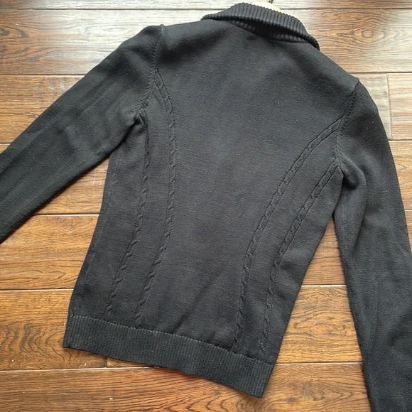 Tommy Hilfiger black logo cardigan zip up cable knit stretchy - Picture 10 of 10